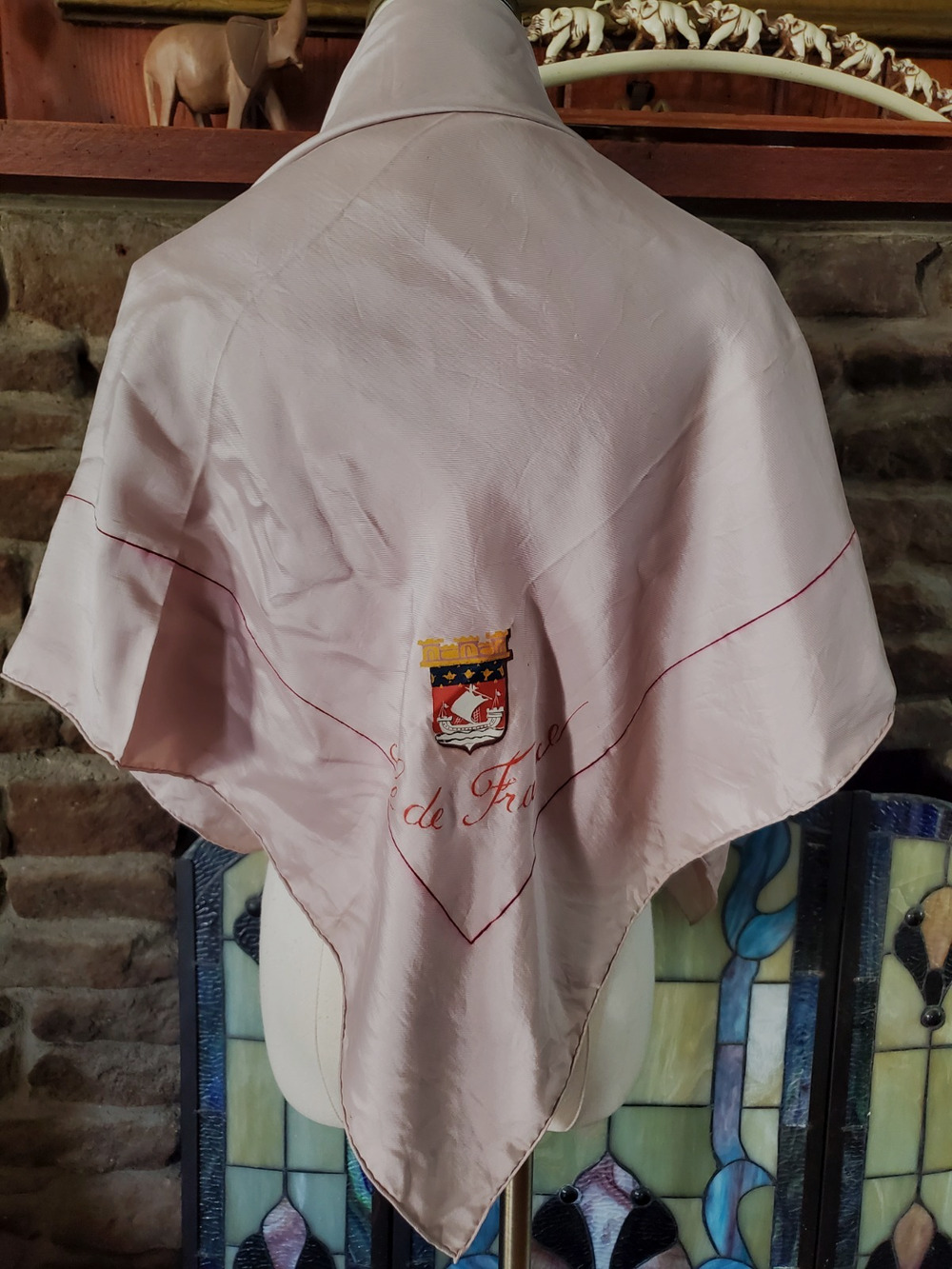 Vtg Ile De France Silk Scarf White Square Souvenir Crest Coat Of Arms 34x34